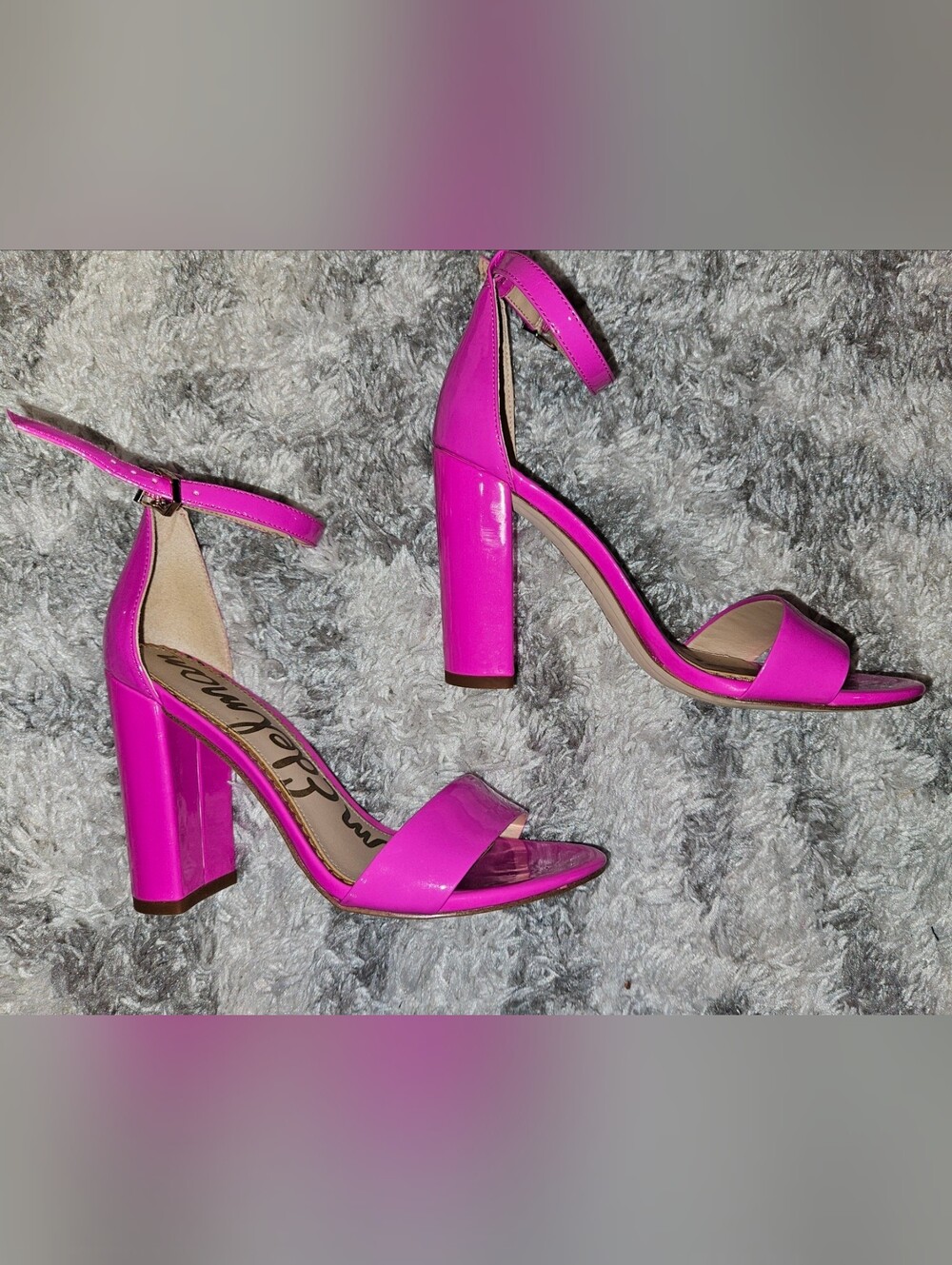 SAM EDELMAN Patten Leather Women's Hot Pink Patent Ankle-Strap Sandals